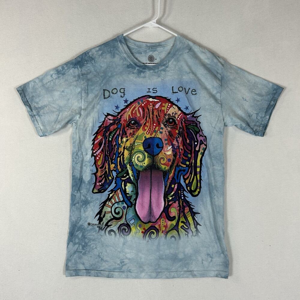 The Mountain Tie Dye Short Sleeve Graphic Tee Unisex Medium Blue Psychedelic Dog